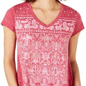 Style & Co women S graphic print swing t-shirt scenic edge short sleeve pink